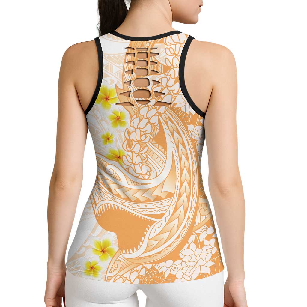Orange Hawaii Shark Tattoo Hollow Tank Top Puakenikeni Lei Plumeria Polynesian Pattern