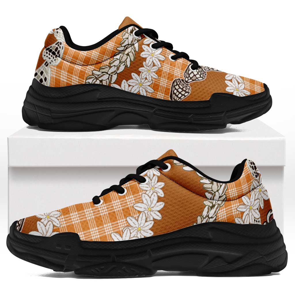 Orange Hawaii Tiare and Shell Lei Chunky Sneakers Hawaiian Palaka Luxury Vibes - Polynesian Pride