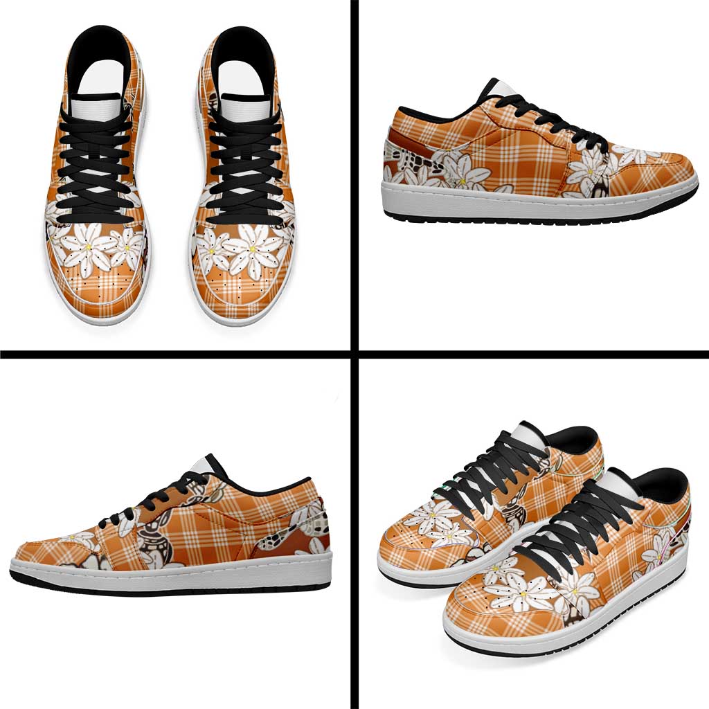 Orange Hawaii Tiare and Shell Lei Low Sneakers Hawaiian Palaka Luxury Vibes - Polynesian Pride