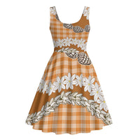 Orange Hawaii Tiare and Shell Lei Midi Dress Hawaiian Palaka Luxury Vibes - Polynesian Pride