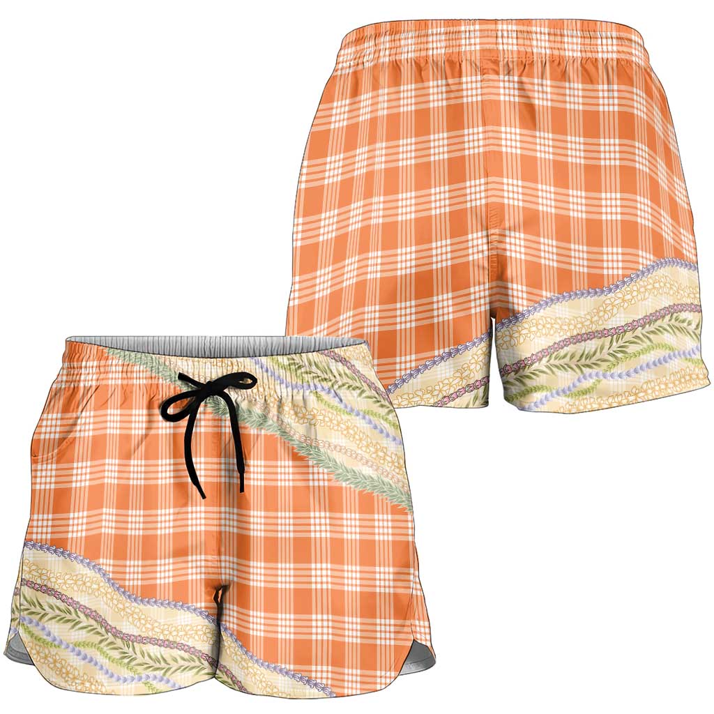 Orange Palaka Hawaii Leis Elegant Vibes Shorts for Women