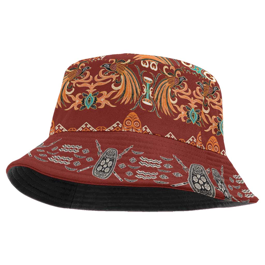 Oxblood Batik Papua-inspired Pattern Bucket Hat - Polynesian Pride