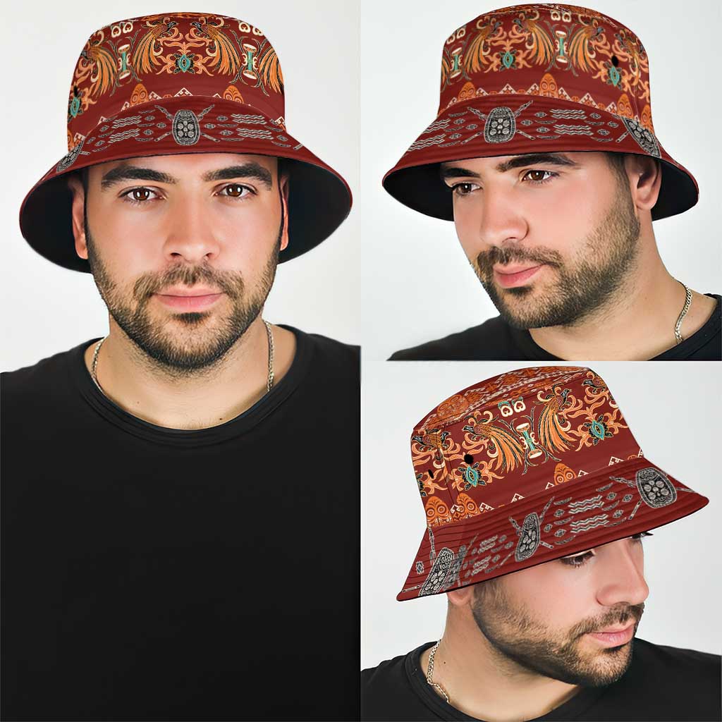 Oxblood Batik Papua-inspired Pattern Bucket Hat - Polynesian Pride