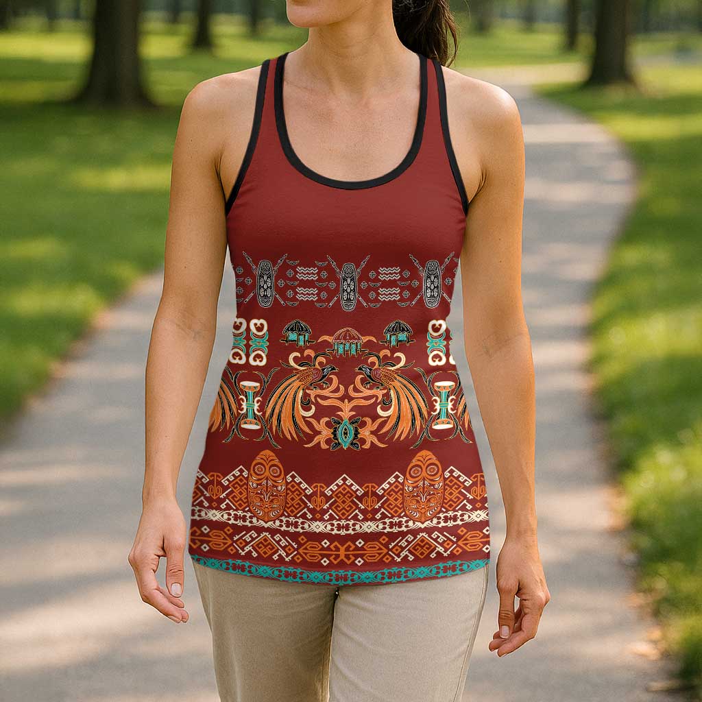 Oxblood Batik Papua-inspired Pattern Hollow Tank Top - Polynesian Pride