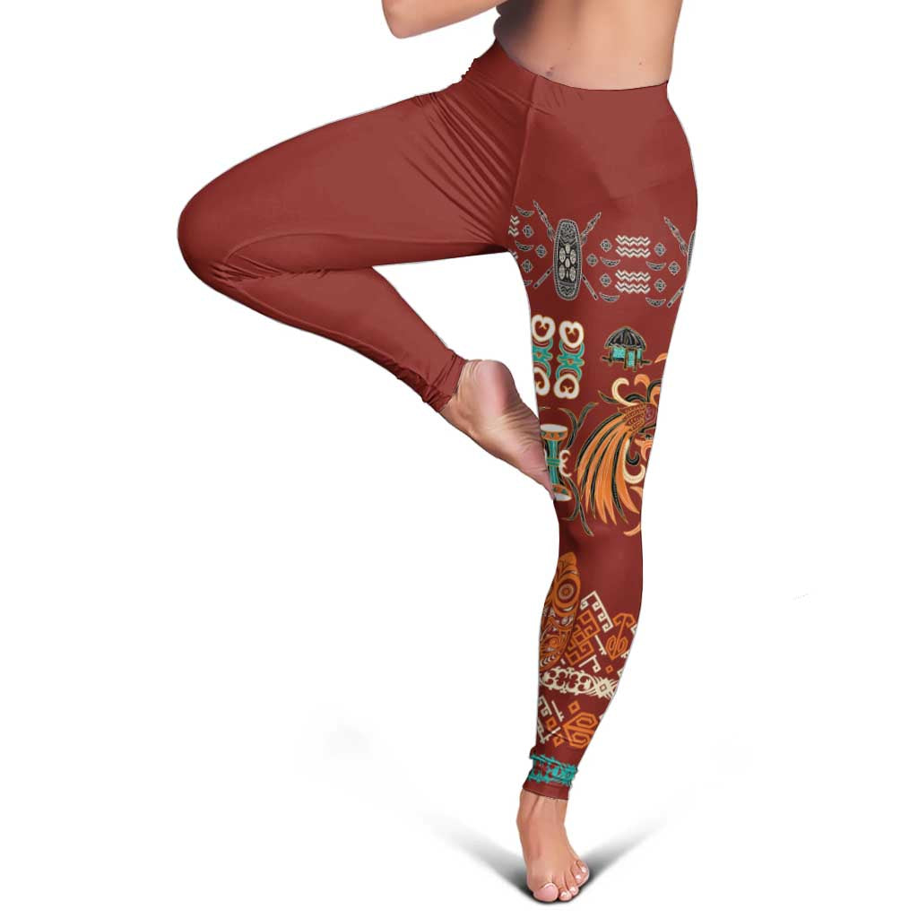 Oxblood Batik Papua-inspired Pattern Leggings - Polynesian Pride