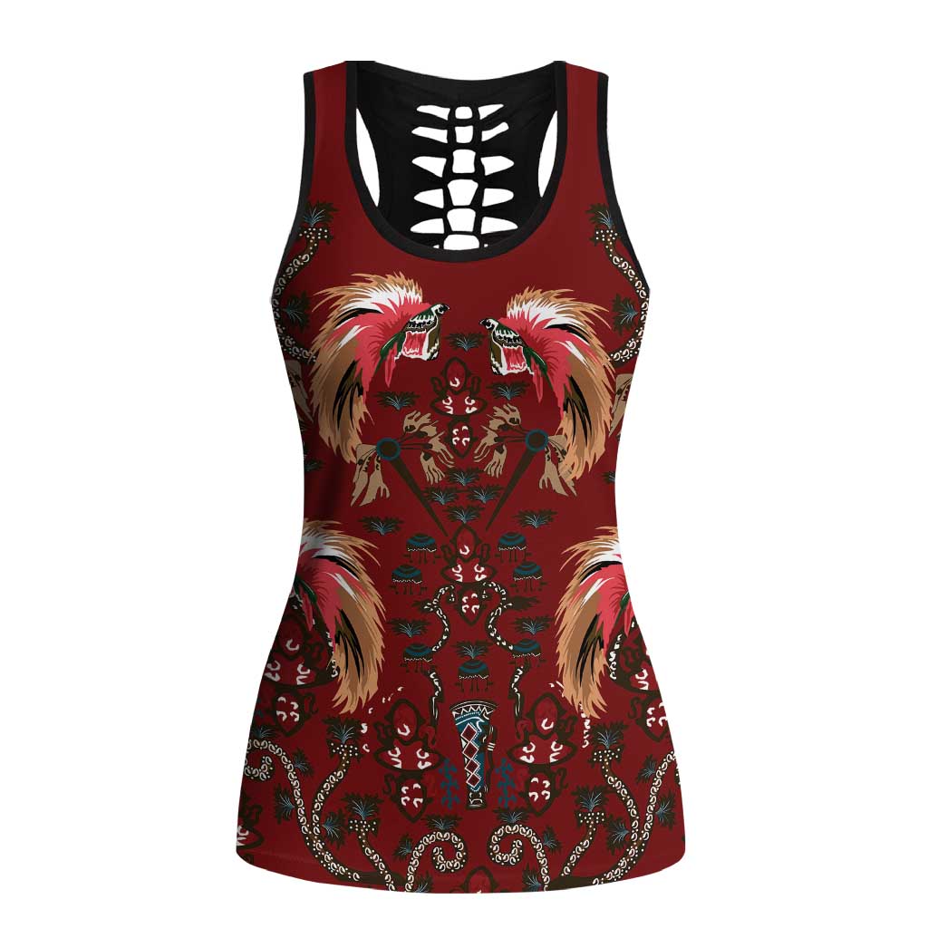 Oxblood Bird of Batik Papua Hollow Tank Top Exotic Natural Wealth of Papua LT9 Female Red - Polynesian Pride