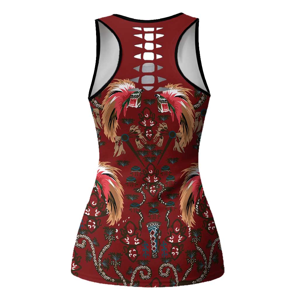 Oxblood Bird of Batik Papua Hollow Tank Top Exotic Natural Wealth of Papua LT9 - Polynesian Pride
