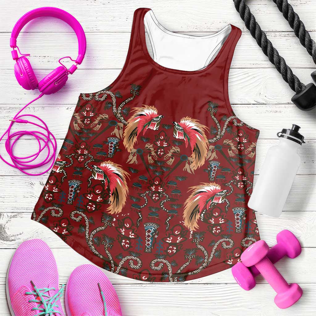 Oxblood Bird of Batik Papua Women Racerback Tank Exotic Natural Wealth of Papua - Polynesian Pride