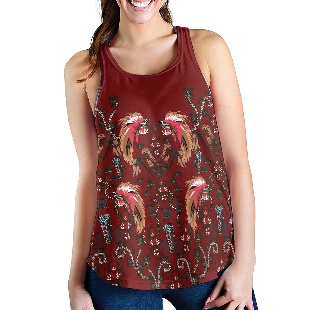 Oxblood Bird of Batik Papua Women Racerback Tank Exotic Natural Wealth of Papua - Polynesian Pride