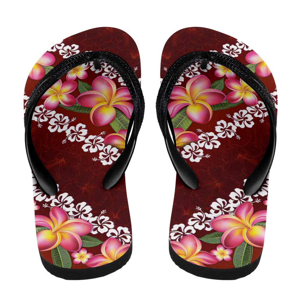 Oxblood Polynesia Flip Flops Plumeria Hibiscus Tropical Vibes - Polynesian Pride