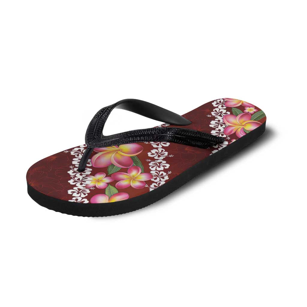 Oxblood Polynesia Flip Flops Plumeria Hibiscus Tropical Vibes - Polynesian Pride