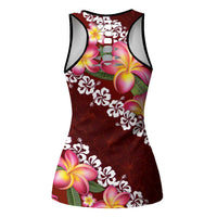 Oxblood Polynesia Hollow Tank Top Plumeria With Hibiscus Pattern Tropical Vibes - Polynesian Pride