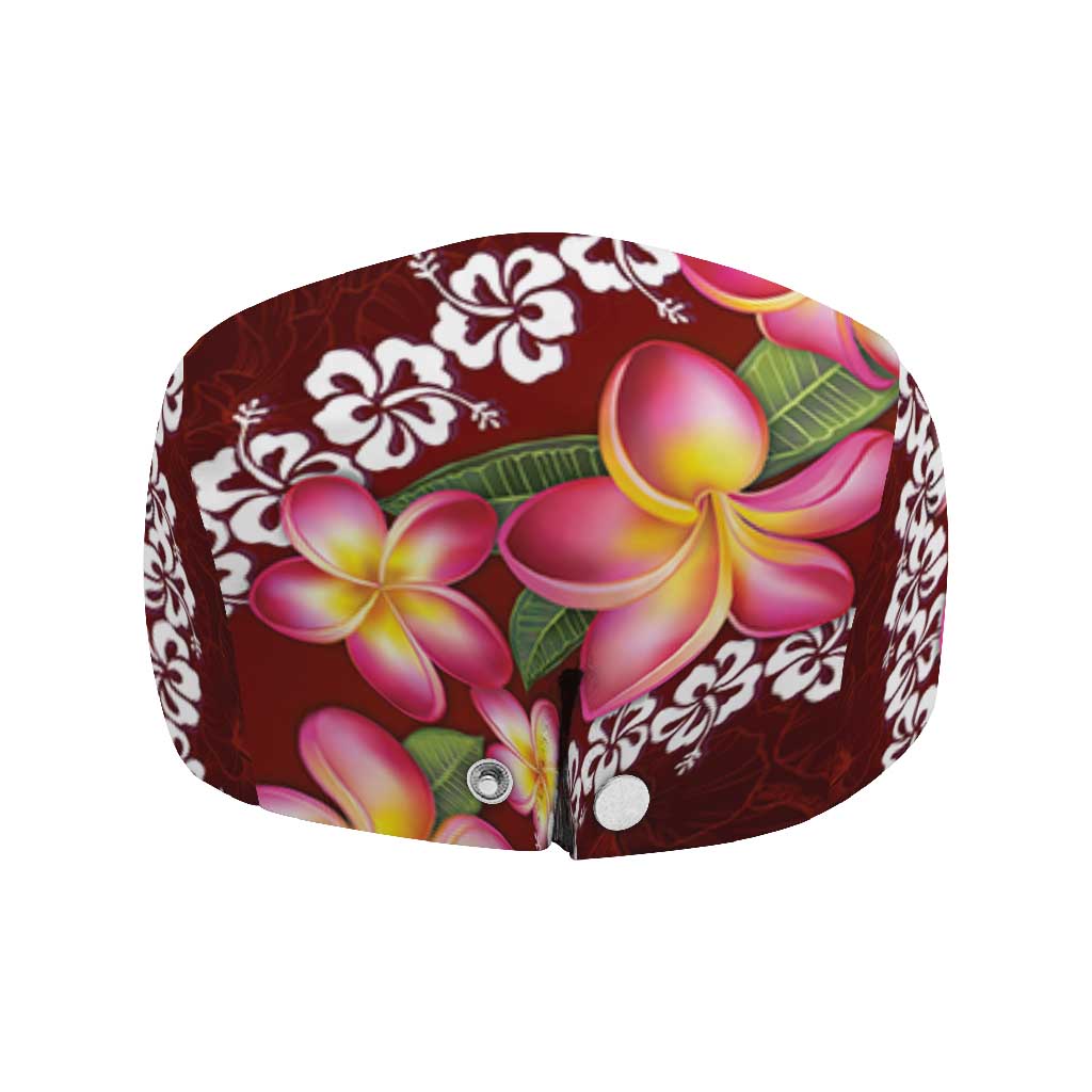 Oxblood Polynesia Jeff Hat Plumeria With Hibiscus Pattern Tropical Vibes - Polynesian Pride