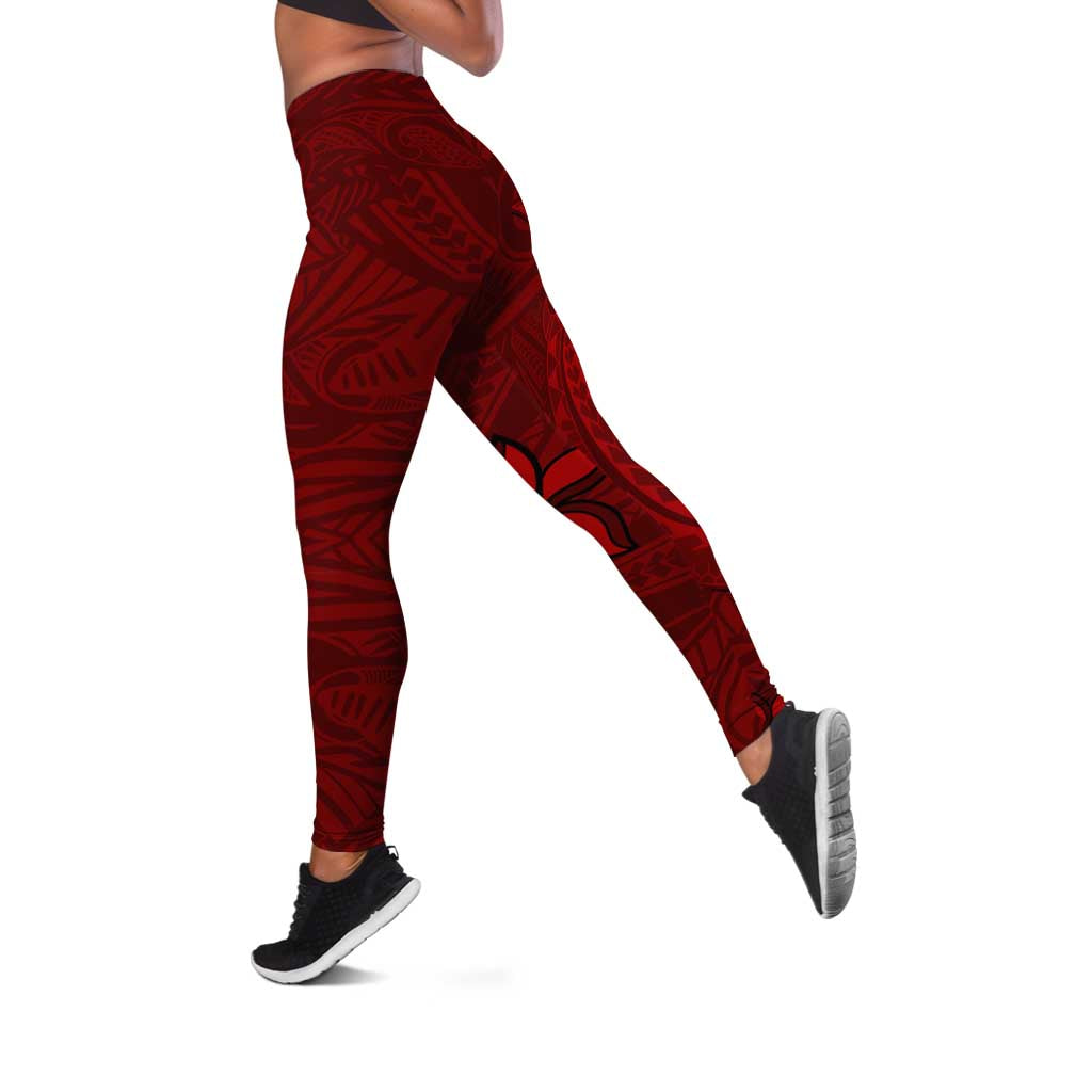 Oxblood Polynesia Leggings Hawaiian Tribal Hammerhead Shark Tattoo - Polynesian Pride