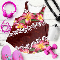 Oxblood Polynesia Women Racerback Tank Plumeria With Hibiscus Pattern Tropical Vibes - Polynesian Pride