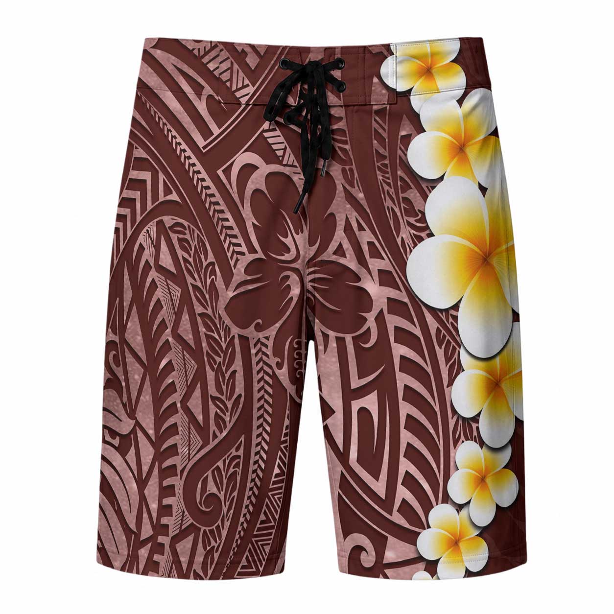 Oxblood Tropical Plumeria With Galaxy Polynesian Art Board Shorts