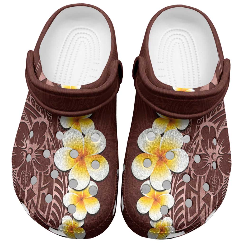 Oxblood Tropical Plumeria With Galaxy Polynesian Art Clogs Shoes