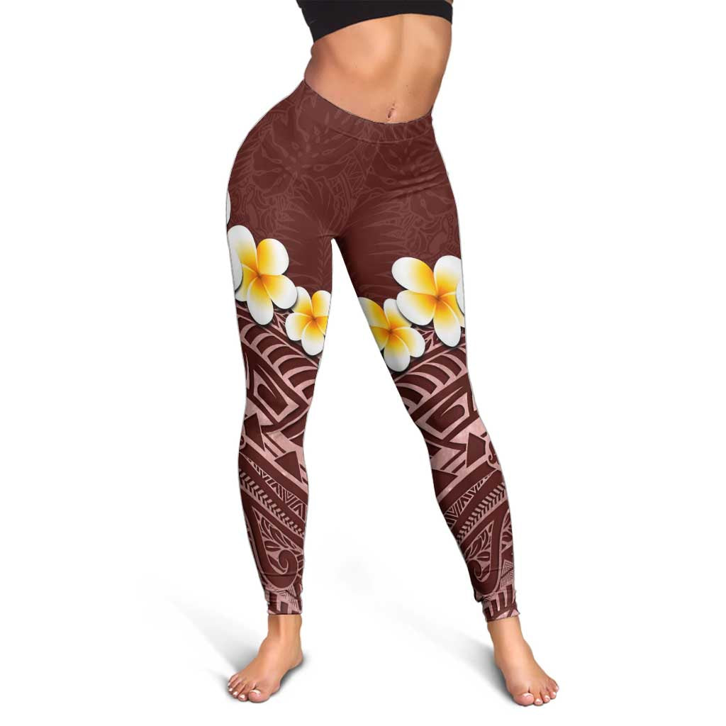 Oxblood Tropical Plumeria With Galaxy Polynesian Art Leggings - Polynesian Pride