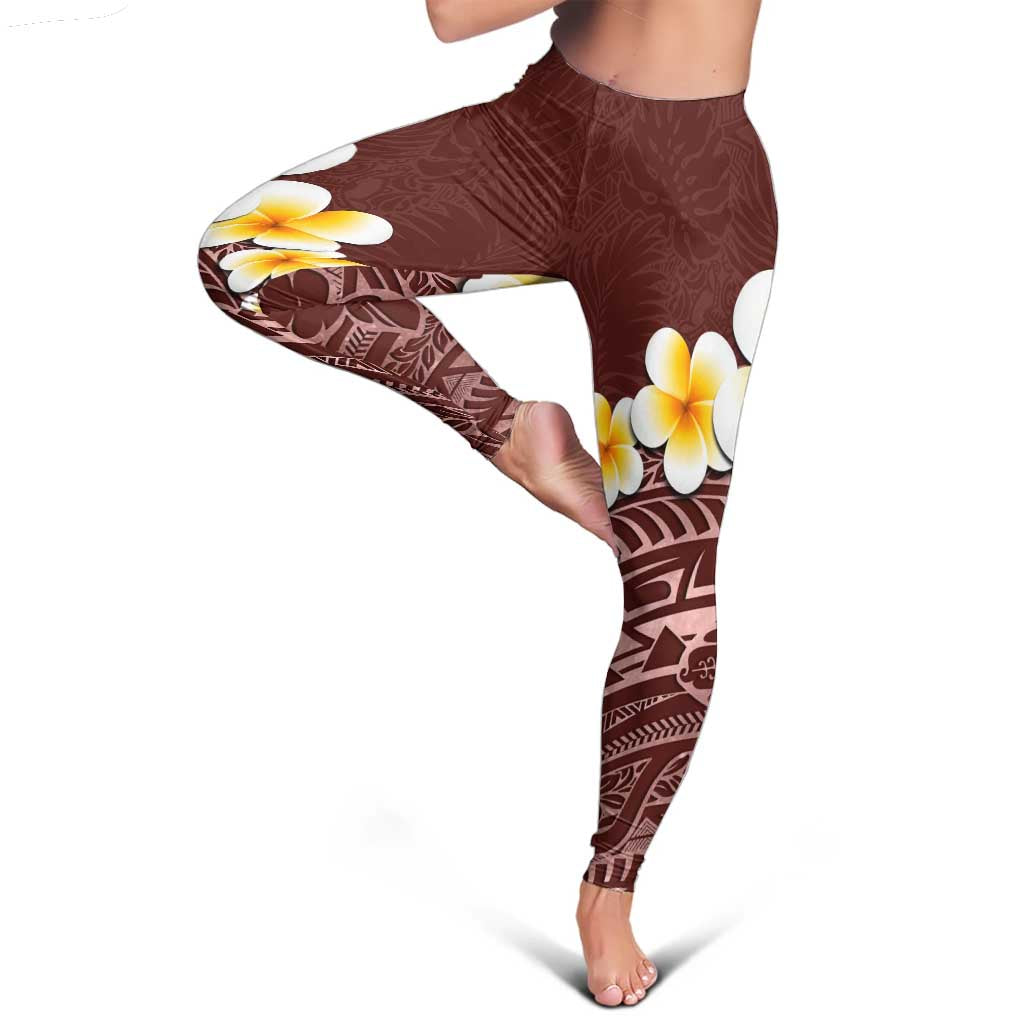 Oxblood Tropical Plumeria With Galaxy Polynesian Art Leggings - Polynesian Pride