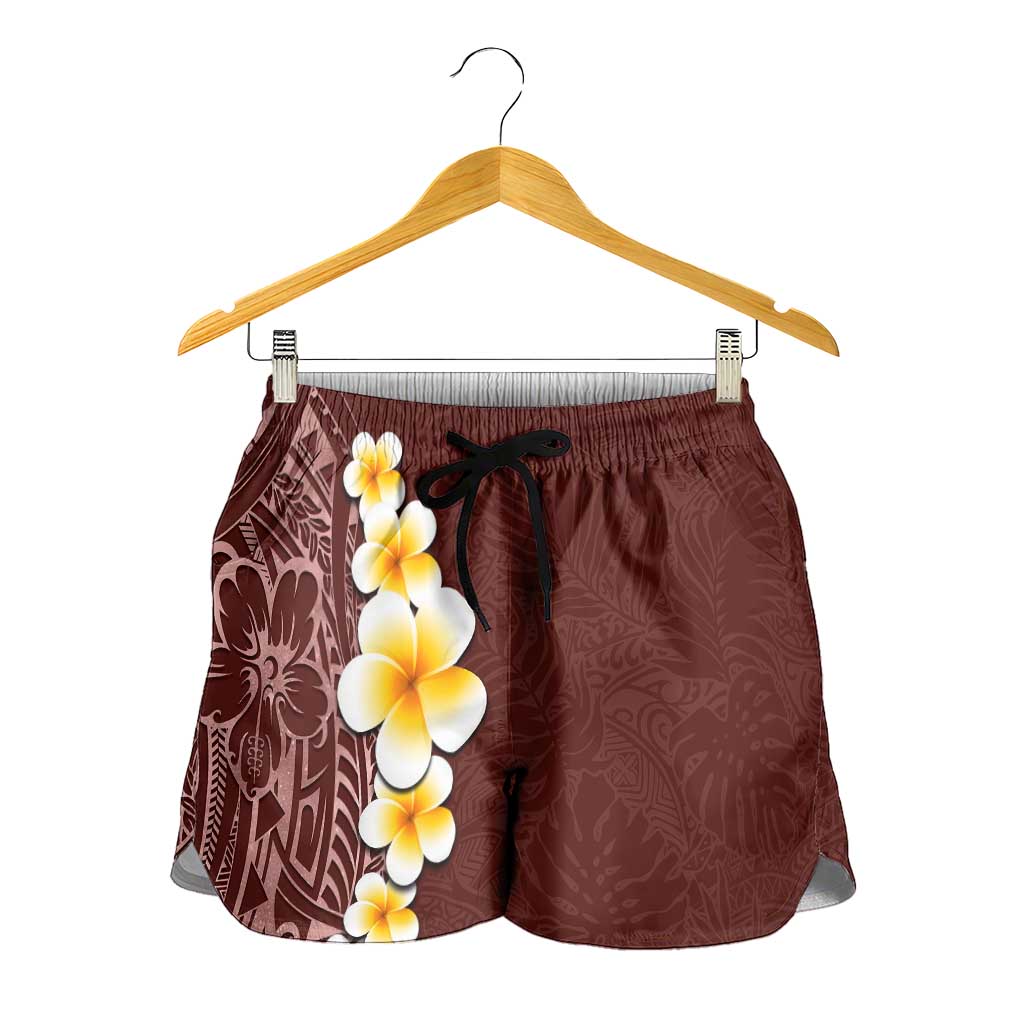 Oxblood Tropical Plumeria With Galaxy Polynesian Art Shorts for Women - Polynesian Pride