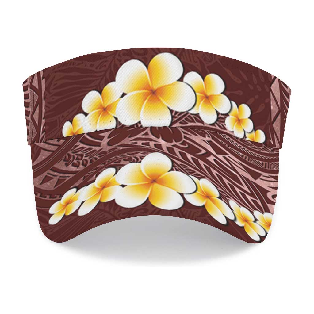 Oxblood Tropical Plumeria With Galaxy Polynesian Art Sun Visor Cap