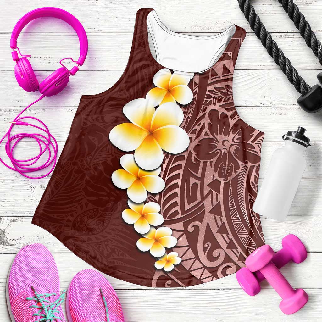 Oxblood Tropical Plumeria With Galaxy Polynesian Art Women Racerback Tank - Polynesian Pride