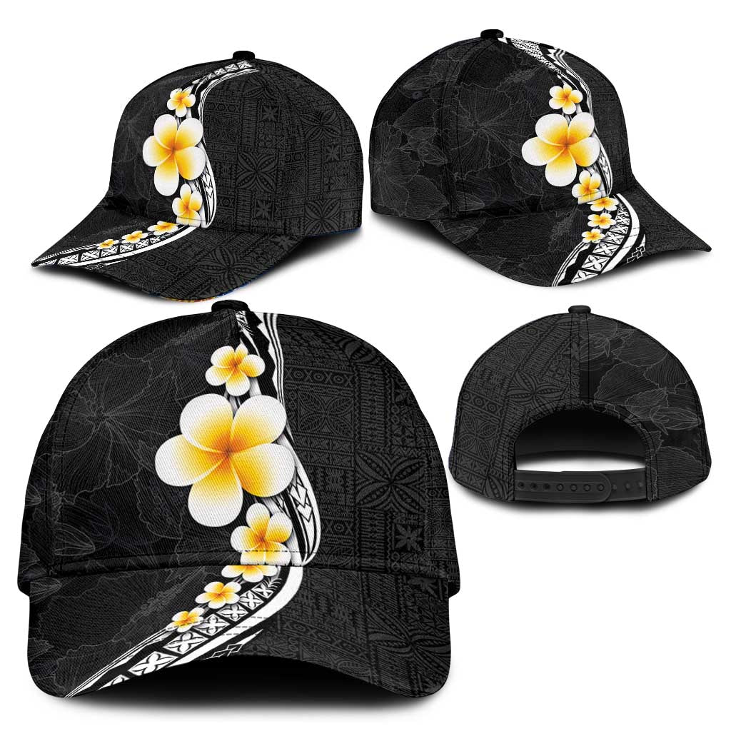 Pacific Hibiscus and Plumeria Tapa Pattern Classic Cap Black Color LT03