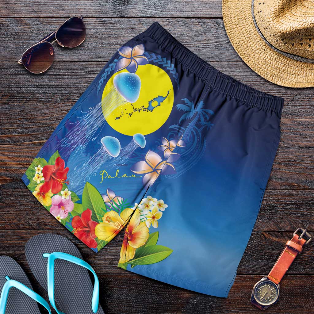Palau Jellyfish Shorts for Men Ocean Heritage Tropical Plants - Polynesian Pride