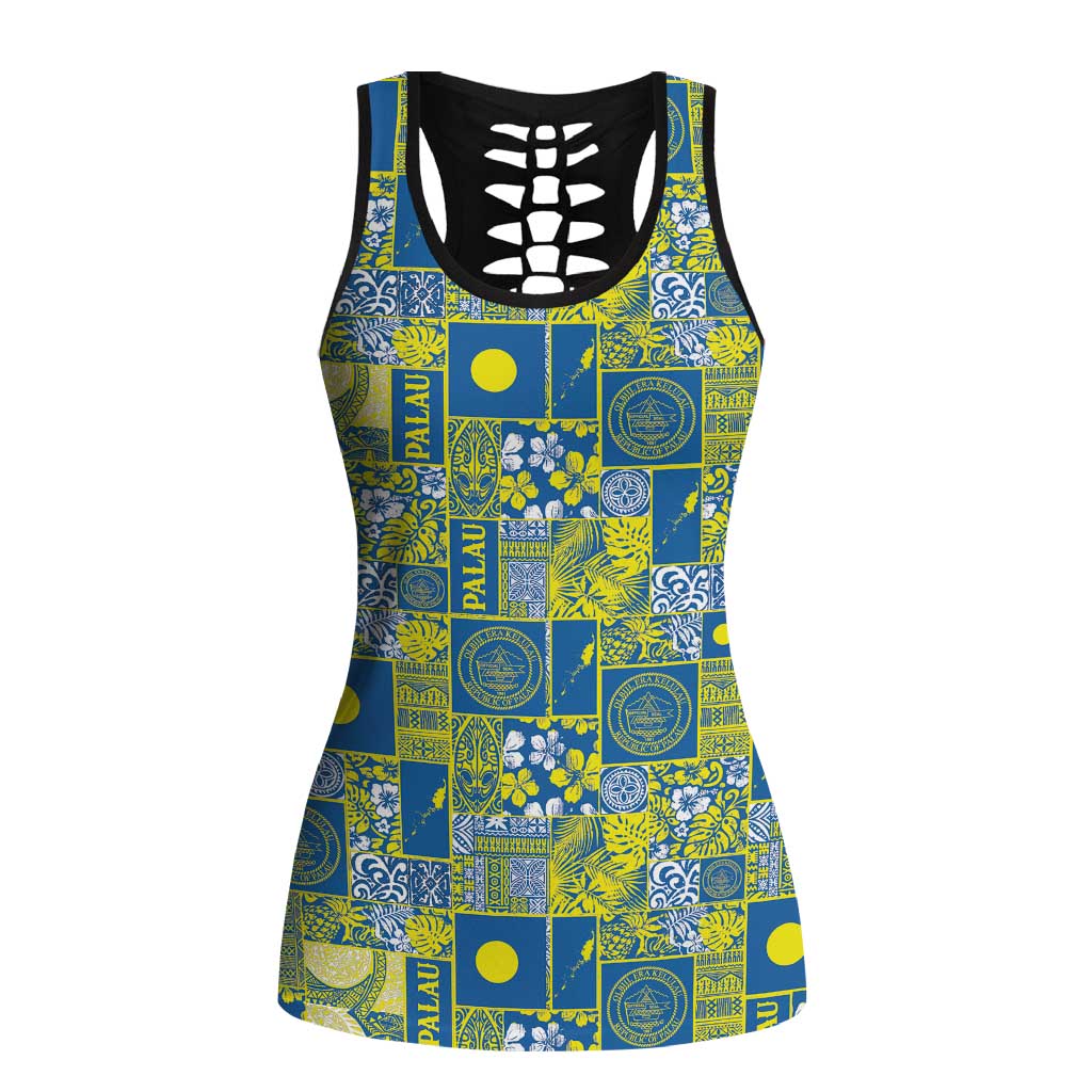Palau Ungil Kurismas Hollow Tank Top Pacific Patchwork Xmas Vibes - Polynesian Pride