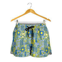 Palau Ungil Kurismas Shorts for Women Pacific Patchwork Xmas Vibes - Polynesian Pride