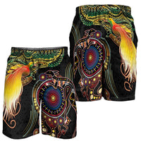 Papua New Guinea and Australia Together Shorts for Men Bird of Paradise and Kangaroo Melanesian Aboriginal Motifs LT03 - Polynesian Pride