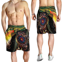 Papua New Guinea and Australia Together Shorts for Men Bird of Paradise and Kangaroo Melanesian Aboriginal Motifs LT03 - Polynesian Pride