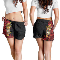 Papua New Guinea Christmas Shorts for Women Funny Melanesian Santa with Bird-of-paradise Tribal Style LT03 - Polynesian Pride