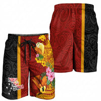Papua New Guinea Shorts for Men Birds-of-Paradise Melanesian Tattoos Tropical Plants LT03 - Polynesian Pride