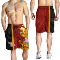 Papua New Guinea Shorts for Men Birds-of-Paradise Melanesian Tattoos Tropical Plants LT03 - Polynesian Pride