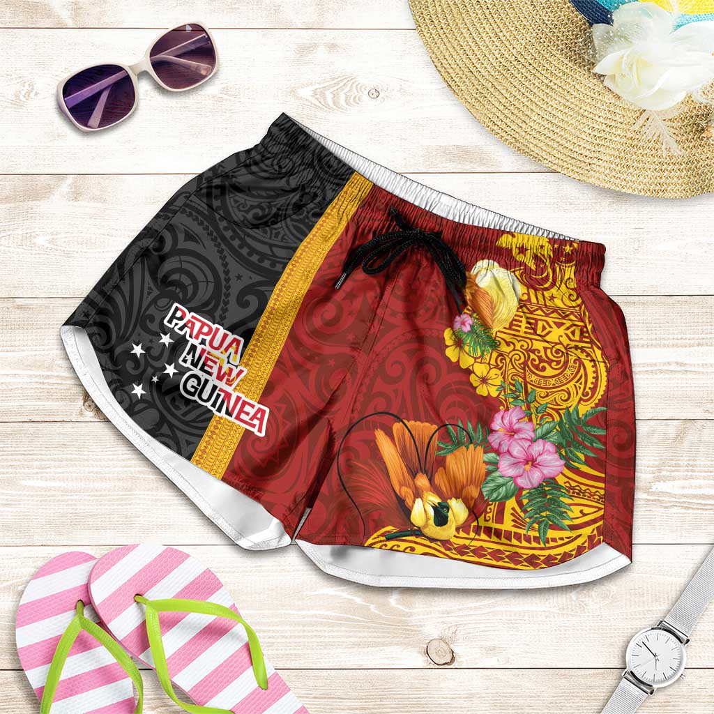Papua New Guinea Shorts for Women Birds-of-Paradise Melanesian Tattoos Tropical Plants LT03 Multicolor - Polynesian Pride