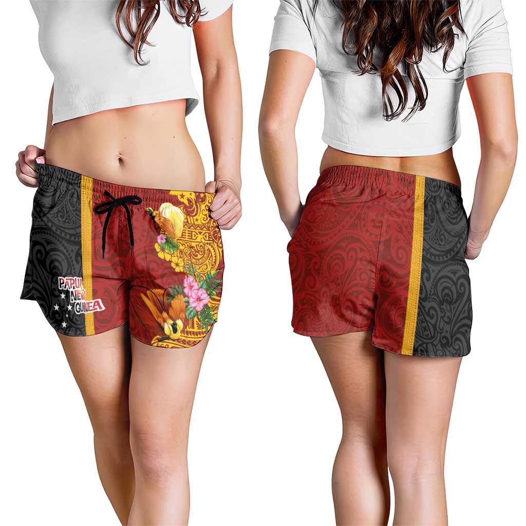 Papua New Guinea Shorts for Women Birds-of-Paradise Melanesian Tattoos Tropical Plants LT03 - Polynesian Pride