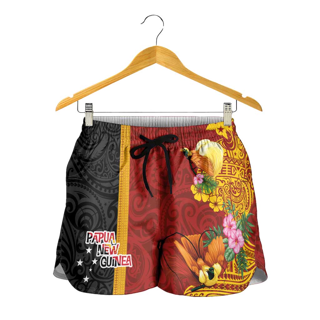 Papua New Guinea Shorts for Women Birds-of-Paradise Melanesian Tattoos Tropical Plants LT03 - Polynesian Pride