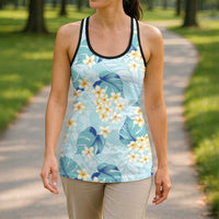 Pastel Cyan Tropical Hawaii Hollow Tank Top Seamless Monstera Plumeria Hawaiian Pattern - Polynesian Pride
