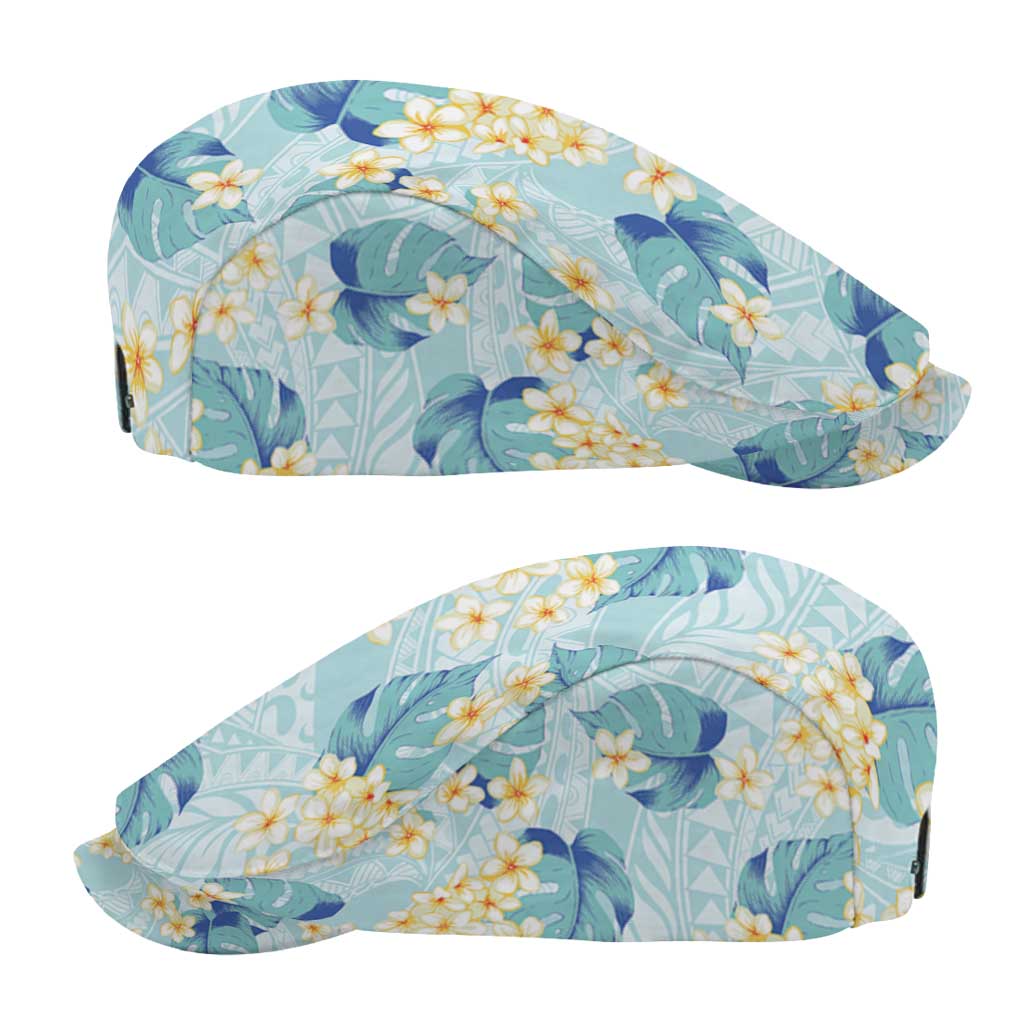 Pastel Cyan Tropical Hawaii Jeff Hat Seamless Monstera Plumeria Hawaiian Pattern - Polynesian Pride