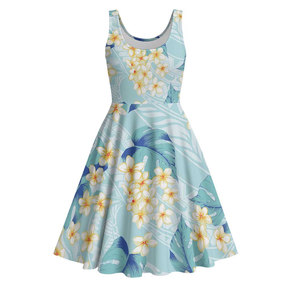 Pastel Cyan Tropical Hawaii Midi Dress Seamless Monstera Plumeria Hawaiian Pattern - Polynesian Pride
