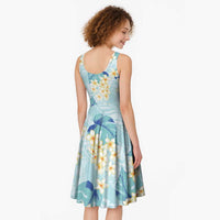 Pastel Cyan Tropical Hawaii Midi Dress Seamless Monstera Plumeria Hawaiian Pattern - Polynesian Pride