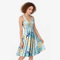 Pastel Cyan Tropical Hawaii Midi Dress Seamless Monstera Plumeria Hawaiian Pattern - Polynesian Pride