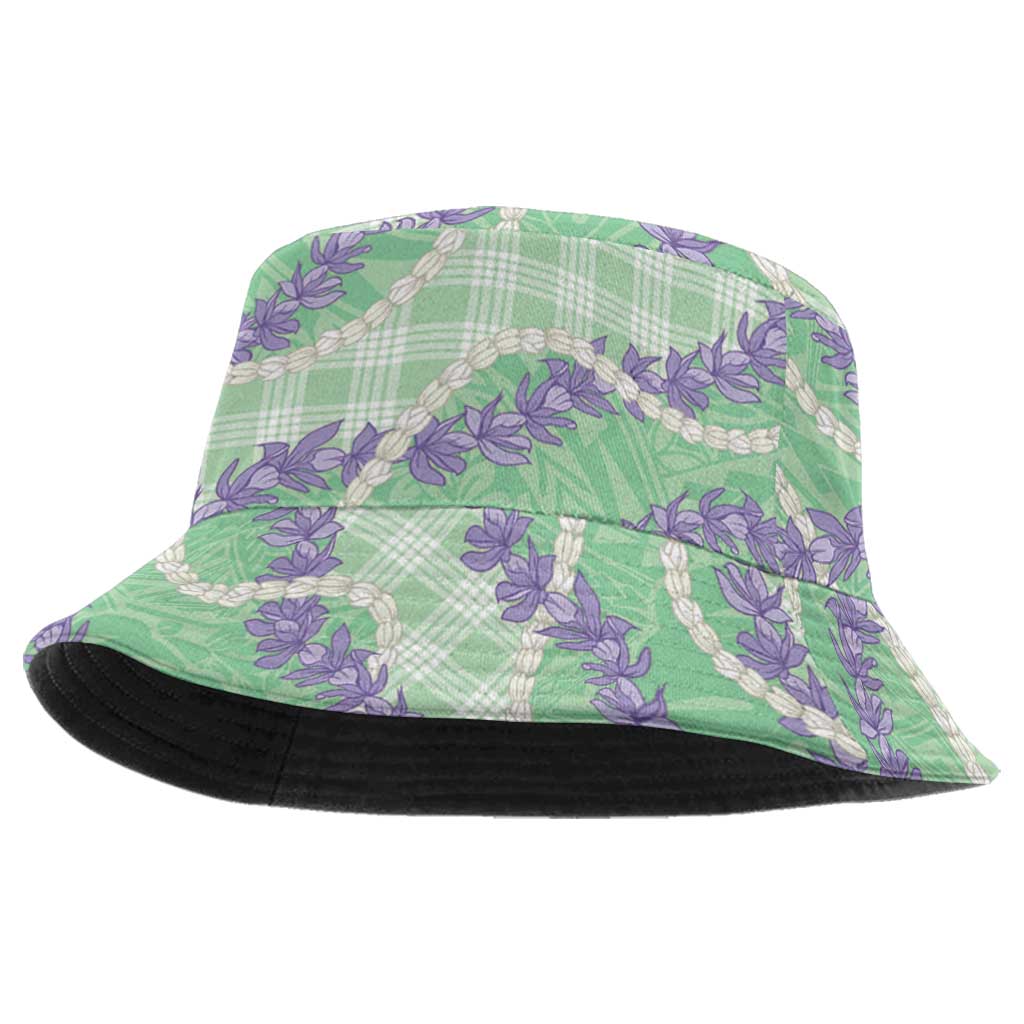 Pastel Green Hawaii Palaka Honohono Pikake Bucket Hat Hawaiian Orchid Lei Polynesian Pattern - Polynesian Pride