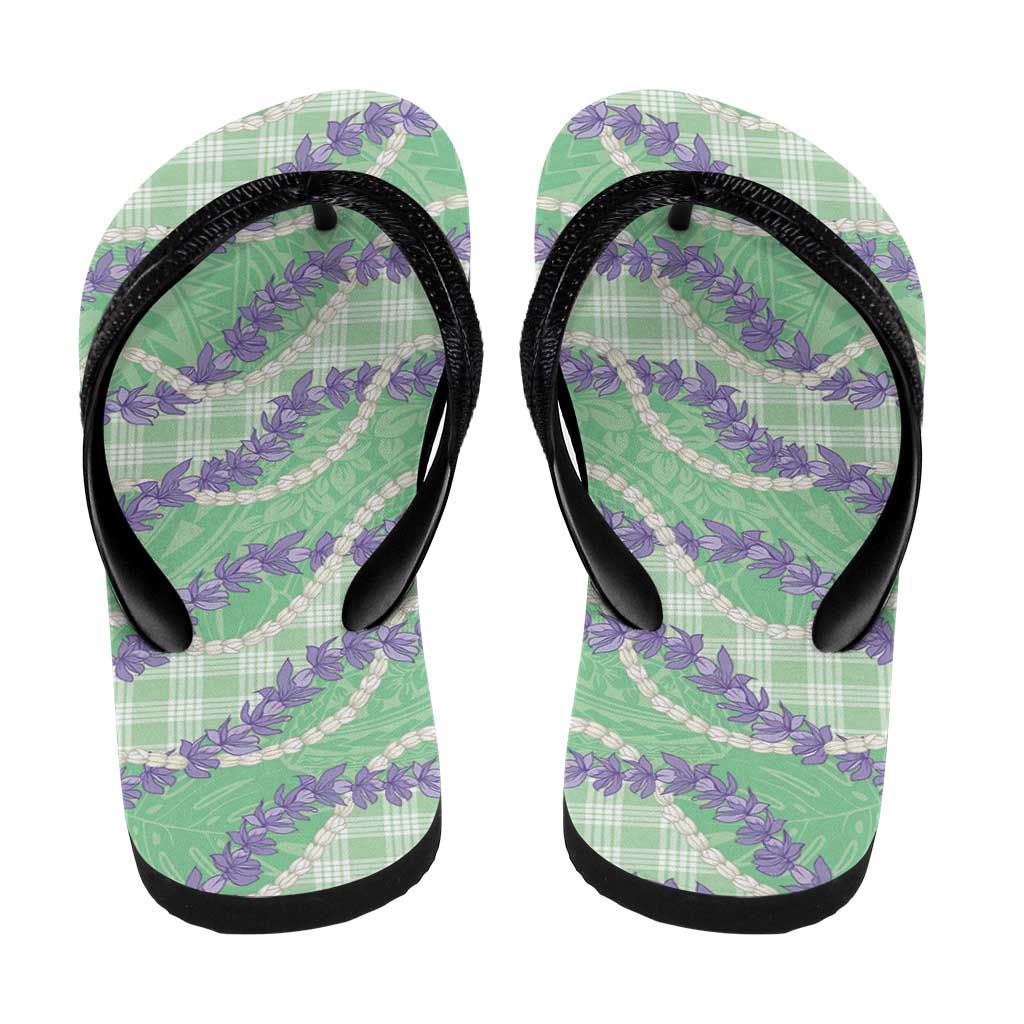 Pastel Green Hawaii Palaka Honohono Pikake Flip Flops Hawaiian Orchid Lei Polynesian Pattern - Polynesian Pride