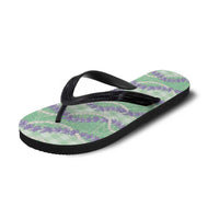 Pastel Green Hawaii Palaka Honohono Pikake Flip Flops Hawaiian Orchid Lei Polynesian Pattern - Polynesian Pride