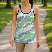 Pastel Green Hawaii Palaka Honohono Pikake Hollow Tank Top Hawaiian Orchid Lei Polynesian Pattern - Polynesian Pride