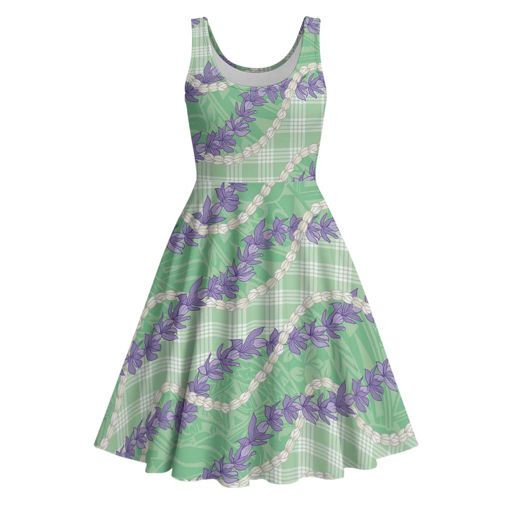 Pastel Green Hawaii Palaka Honohono Pikake Midi Dress Hawaiian Orchid Lei Polynesian Pattern - Polynesian Pride