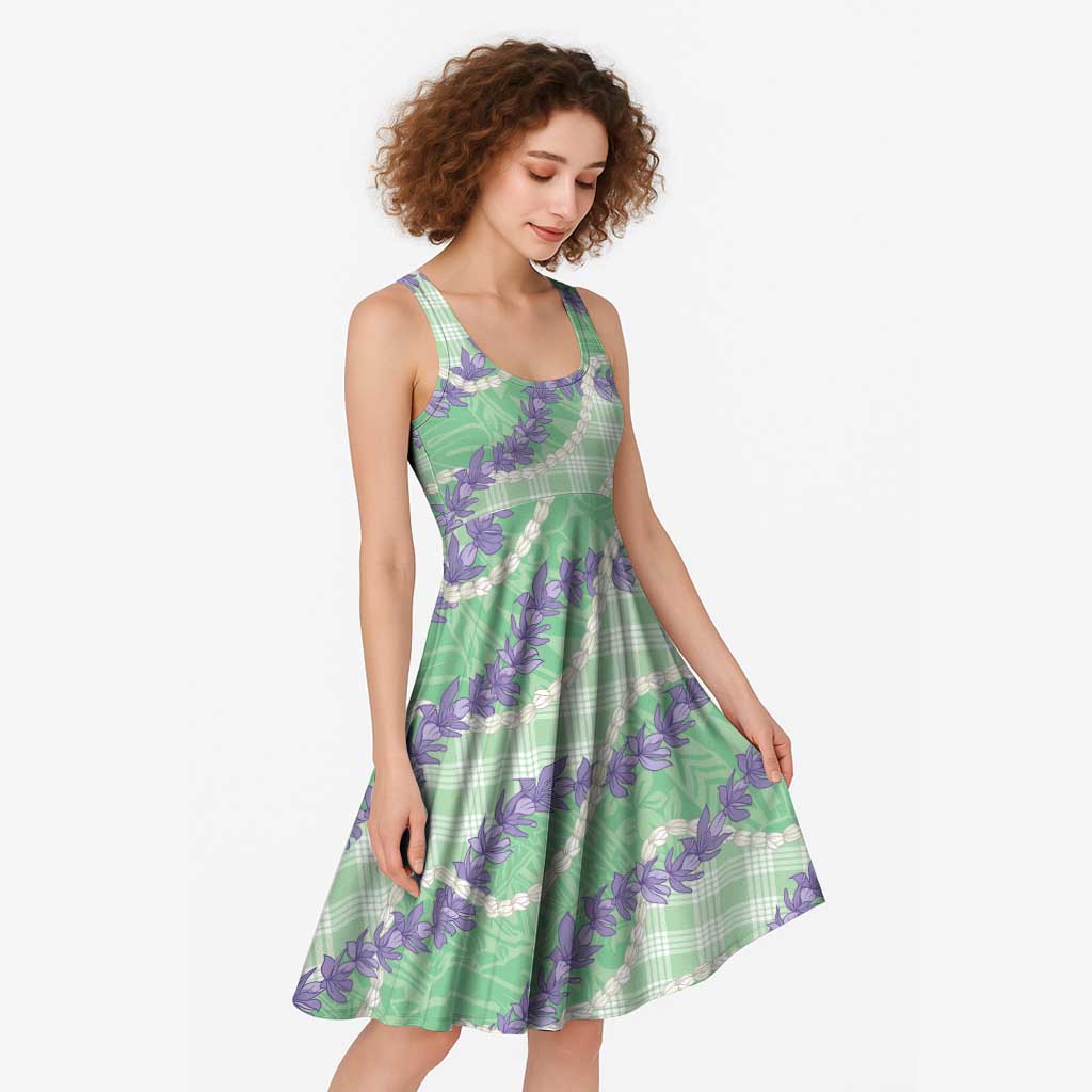 Pastel Green Hawaii Palaka Honohono Pikake Midi Dress Hawaiian Orchid Lei Polynesian Pattern - Polynesian Pride