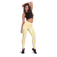 Pastel Yellow Mermaid Puakenikeni Maile Lei Leggings
